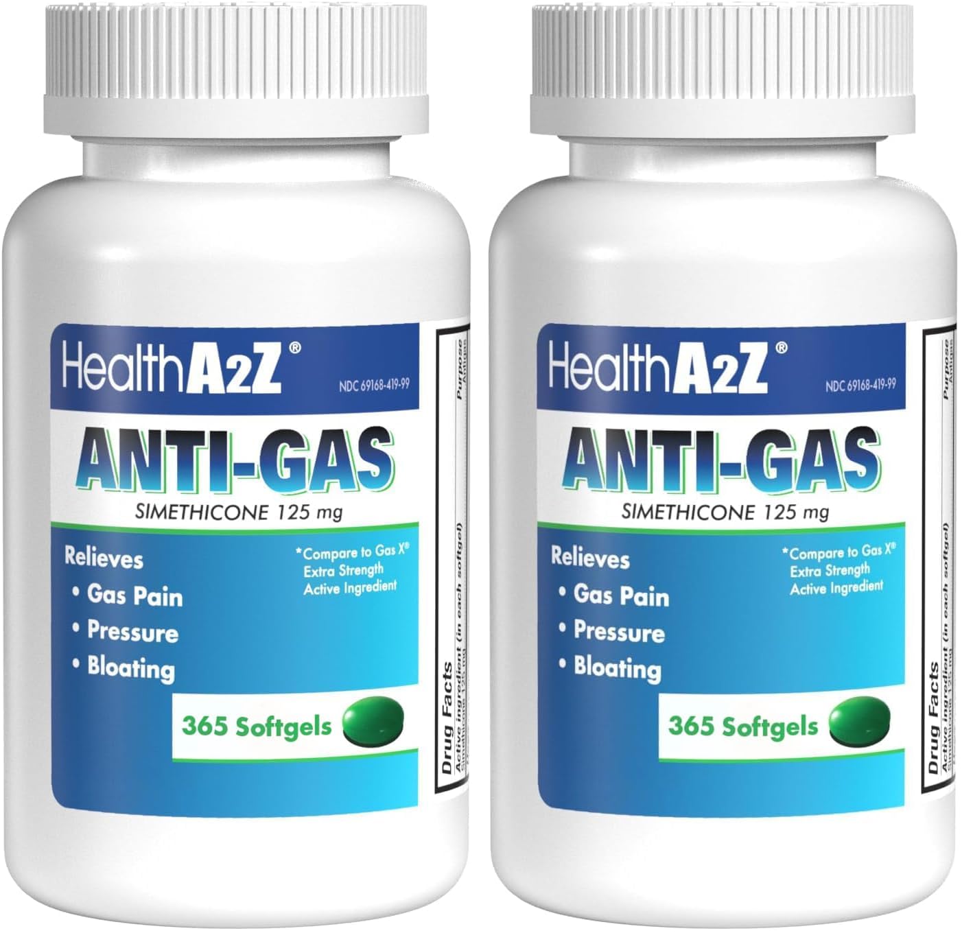 HealthA2Z Gas Relief Simethicone 125mg | Fast Gas Relief, Anti Flatulence | 365 Count (Pack of 2)