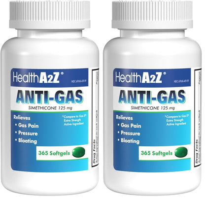 HealthA2Z Gas Relief Simethicone 125mg | Fast Gas Relief, Anti Flatulence | 365 Count (Pack of 2)