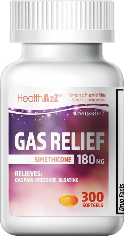 HealthA2Z Gas Relief Simethicone 180mg – 300 Count | Fast Gas Relief & Digestive Comfort