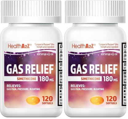 HealthA2Z Gas Relief Simethicone 180 mg | Fast Gas Relief | 120 Count Pack of 2