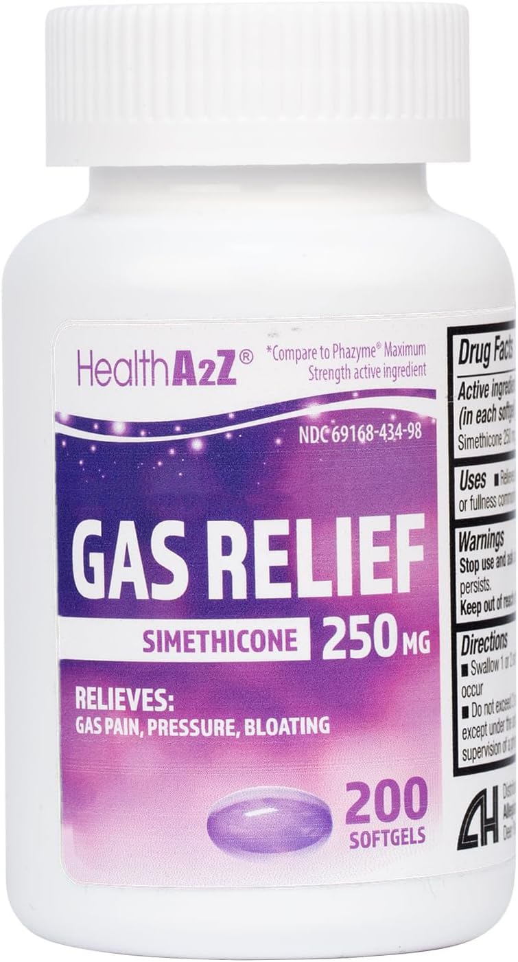 HealthA2Z Gas Relief Simethicone 250mg | Fast Gas Relief (200 Softgels)