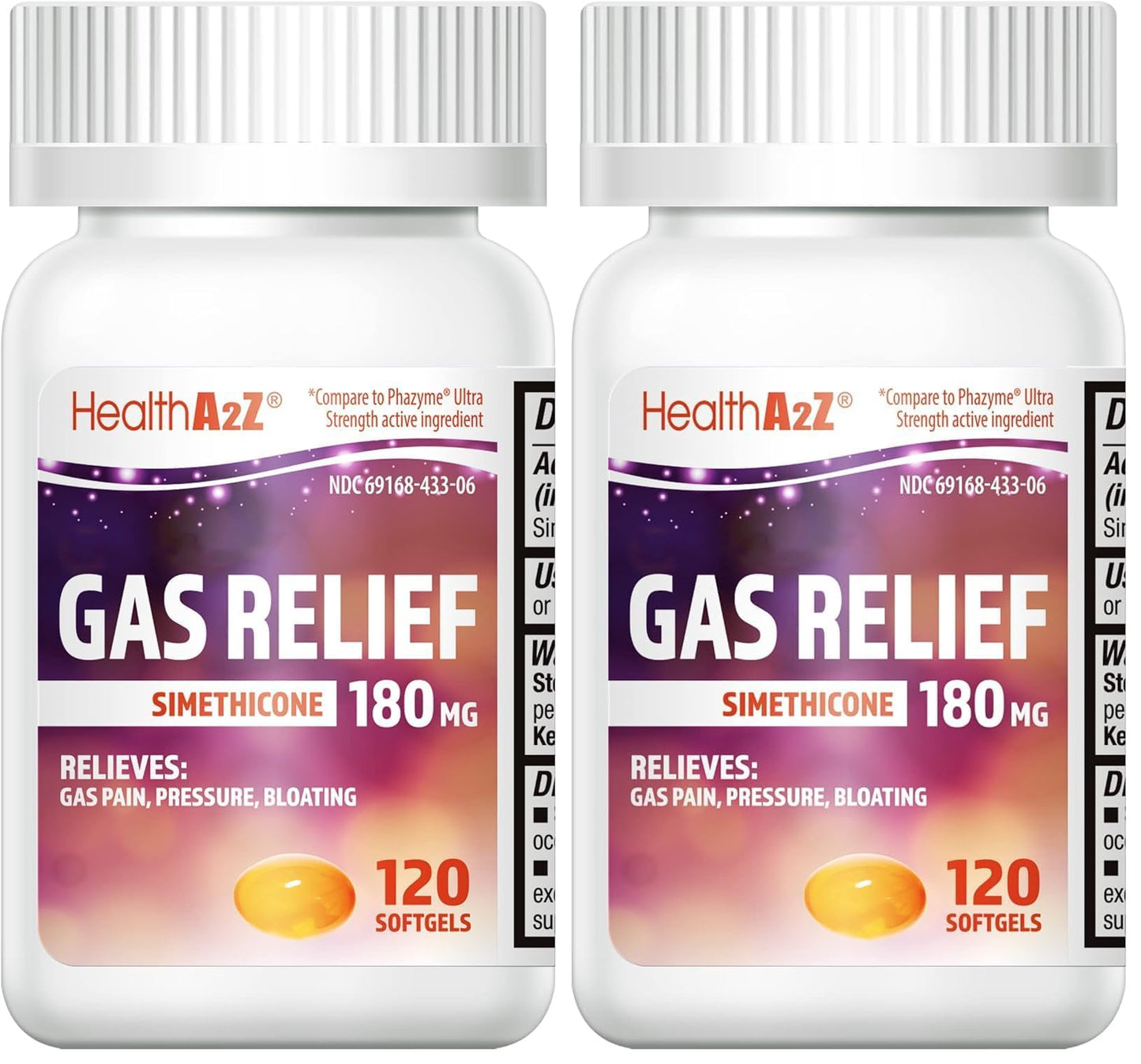 HealthA2Z Gas Relief Simethicone 180 mg | Fast Gas Relief | 120 Count Pack of 2