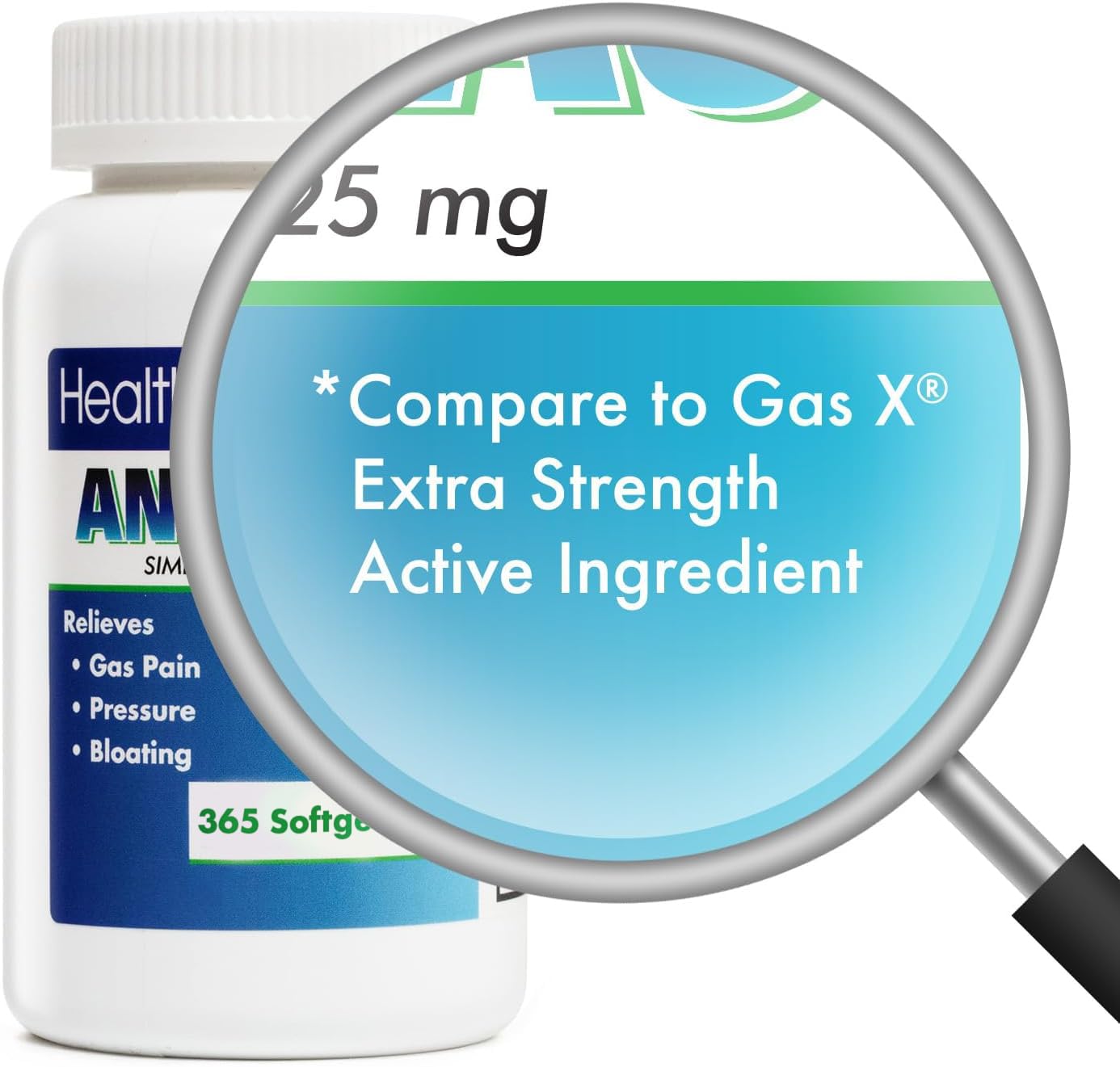 HealthA2Z Gas Relief Simethicone 125mg | Fast Gas Relief, Anti Flatulence | 365 Count (Pack of 2)