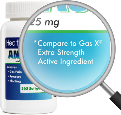 HealthA2Z Gas Relief Simethicone 125mg | Fast Gas Relief, Anti Flatulence | 365 Count (Pack of 2)
