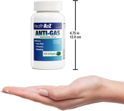 HealthA2Z Gas Relief Simethicone 125mg | Fast Gas Relief, Anti Flatulence | 365 Count (Pack of 2)