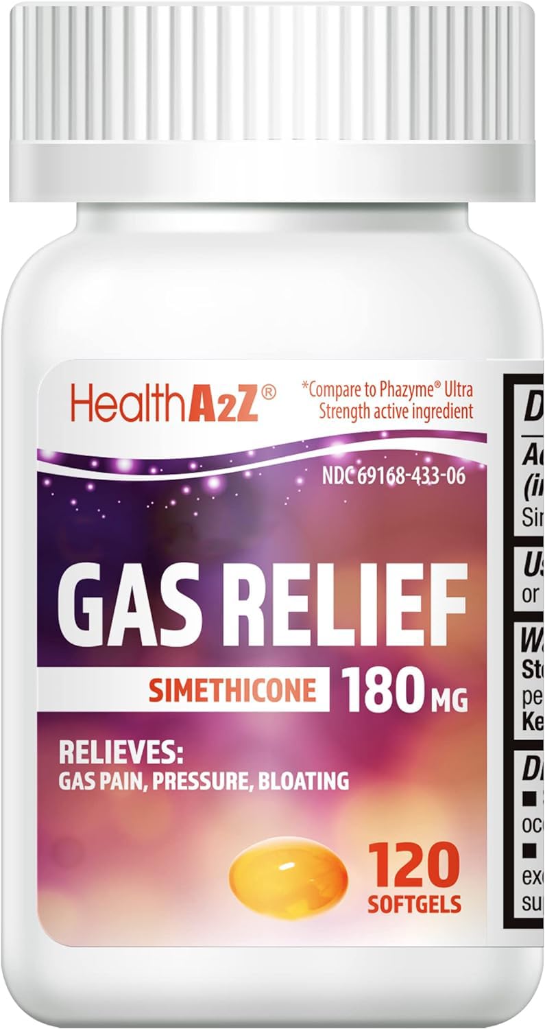 HealthA2Z Gas Relief Simethicone 180 mg | 120 Softgels | Fast Gas Relief