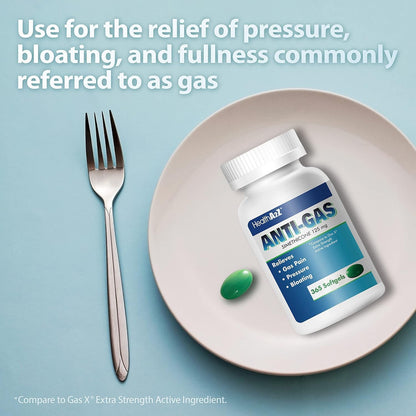 HealthA2Z Gas Relief Simethicone 125mg | Fast Gas Relief, Anti Flatulence | 365 Count (Pack of 2)