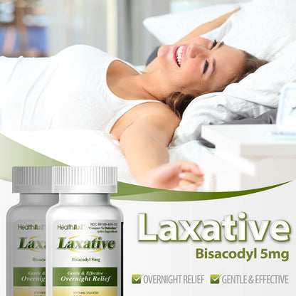 HealthA2Z Laxative Bisacodyl 5mg – 100 Count Bottles, Pack of 2 | Gentle Overnight Relief