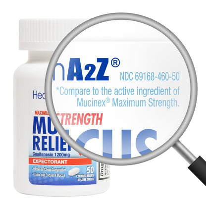 HealthA2Z Mucus Relief – Guaifenesin 1200 mg, 50 Tablets, 12-Hour Expectorant
