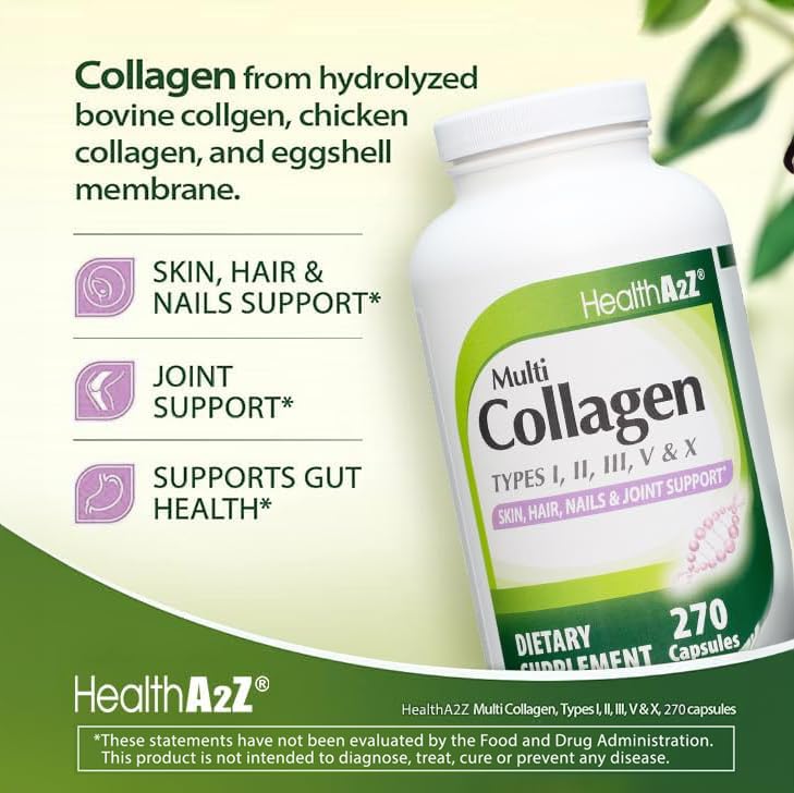 HealthA2Z Multi Collagen Pills – 1735 mg, 270 Capsules | Skin, Hair, Nails & Joints (Pack of 2)