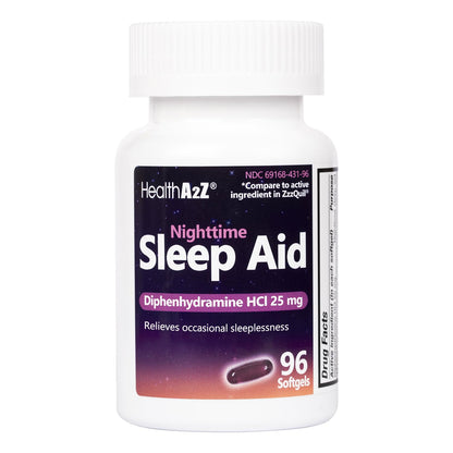 HealthA2Z Sleep Aid Softgels – Diphenhydramine HCl 25 mg, Non-Habit Forming, 96 Softgels