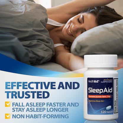HealthA2Z Sleep Aid | 25 mg Doxylamine Succinate Tablets | 120 Count
