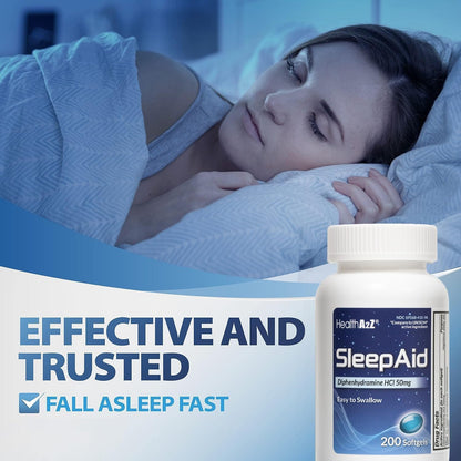 HealthA2Z Sleep Aid - Diphenhydramine 50 mg, 200 Softgels | Supports Deeper Restful Sleep