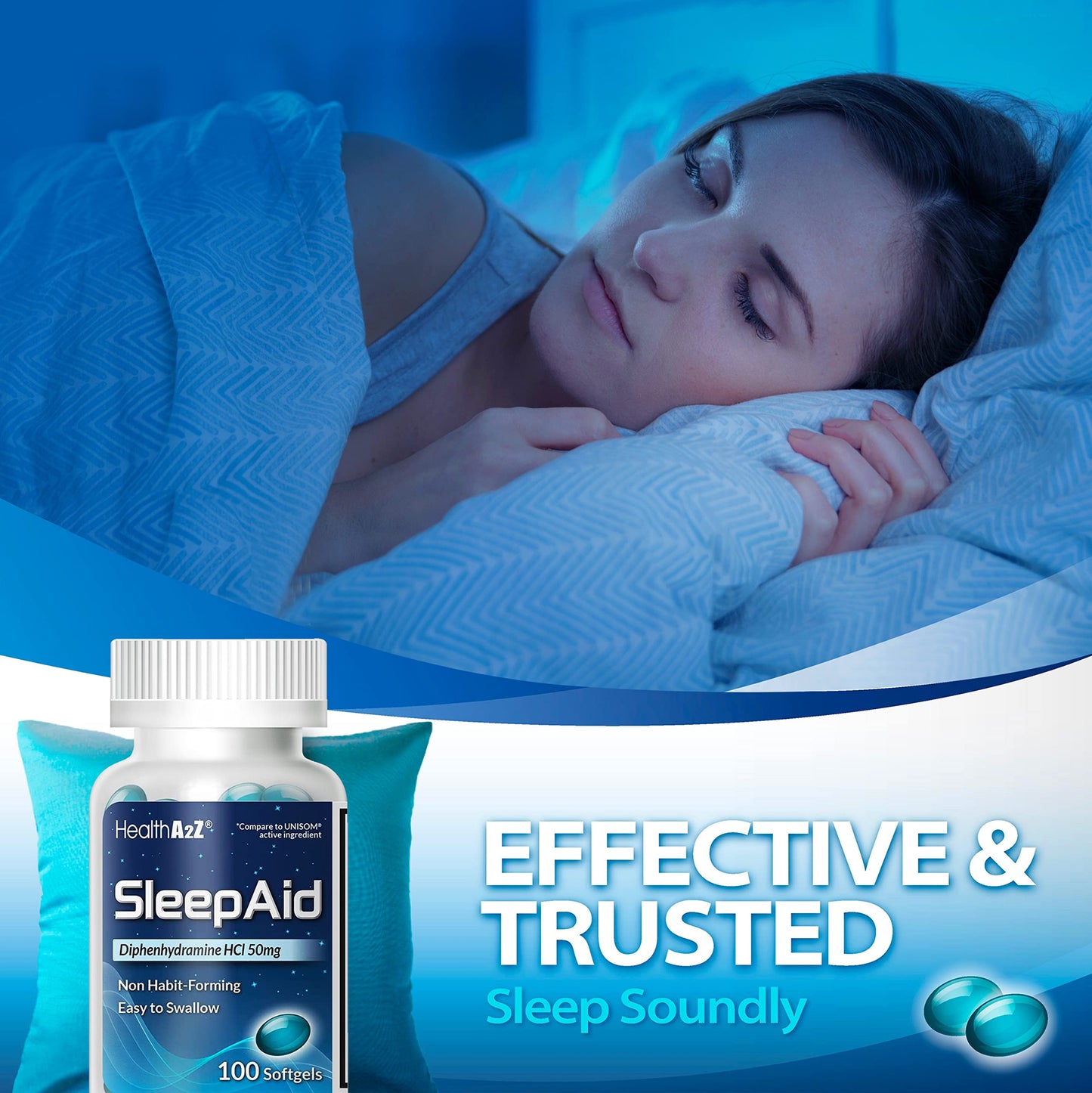 HealthA2Z Sleep Aid Softgels 50mg, 100 Count | Non Habit-Forming Nighttime Support
