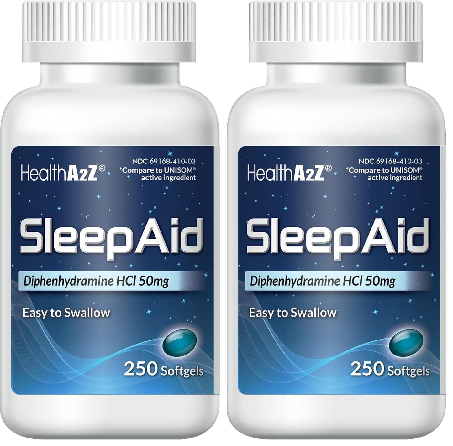 HealthA2Z Sleep Aid Softgels 50mg Diphenhydramine — 250 Count Pack of 2
