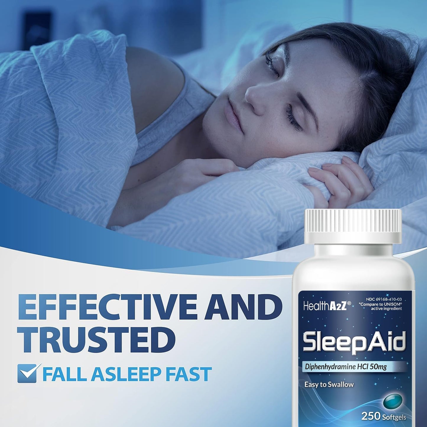 HealthA2Z Sleep Aid Softgels 50mg Diphenhydramine — 250 Count Pack of 2