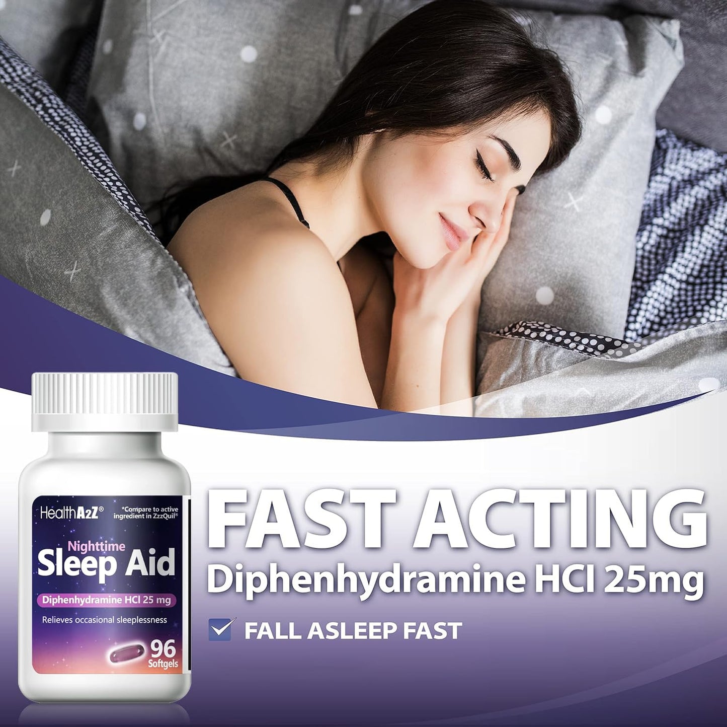 HealthA2Z Sleep Aid Softgels – Diphenhydramine HCl 25 mg, Non-Habit Forming, 96 Softgels