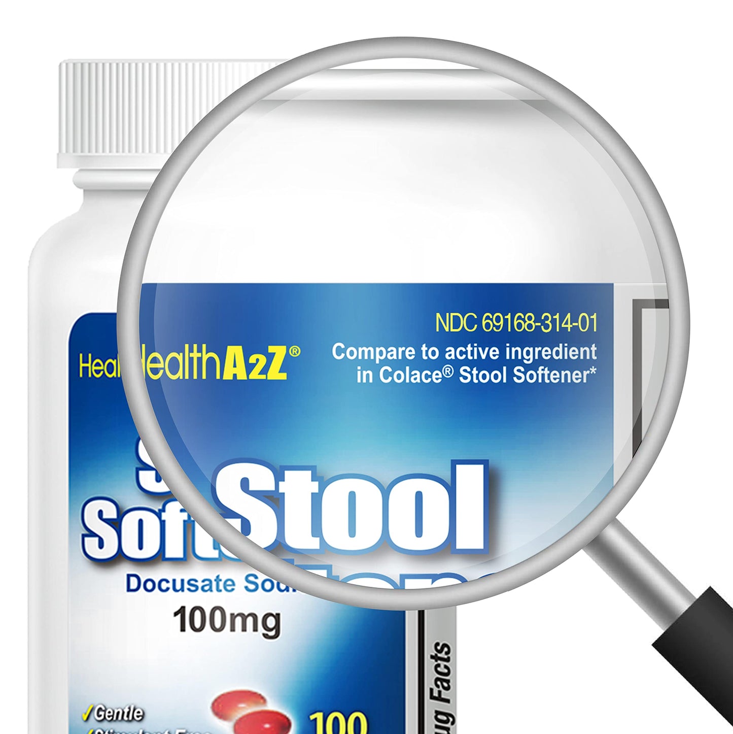 HealthA2Z Stool Softener 100mg Docusate Sodium – Red Capsule, 100 Count