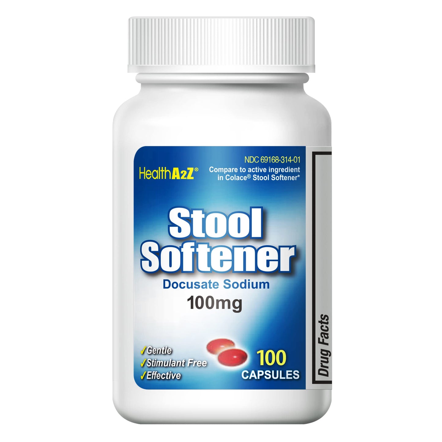 HealthA2Z Stool Softener 100mg Docusate Sodium – Red Capsule, 100 Count