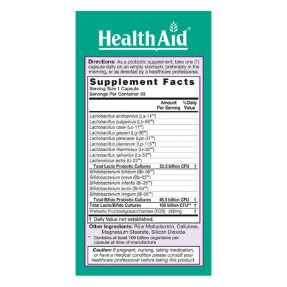 HealthAid UltraProbio 100 Billion Probiotic – 30 Count, Once Daily, Acid & Bile Resistant, Non-GMO
