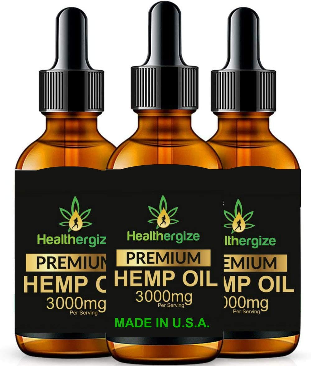 Healthergize Hemp Oil Premium, Non-GMO, Unrefined with Full Flavor and Natural Benefits, for Calm, Sleep, Discomfort - Product of The USA