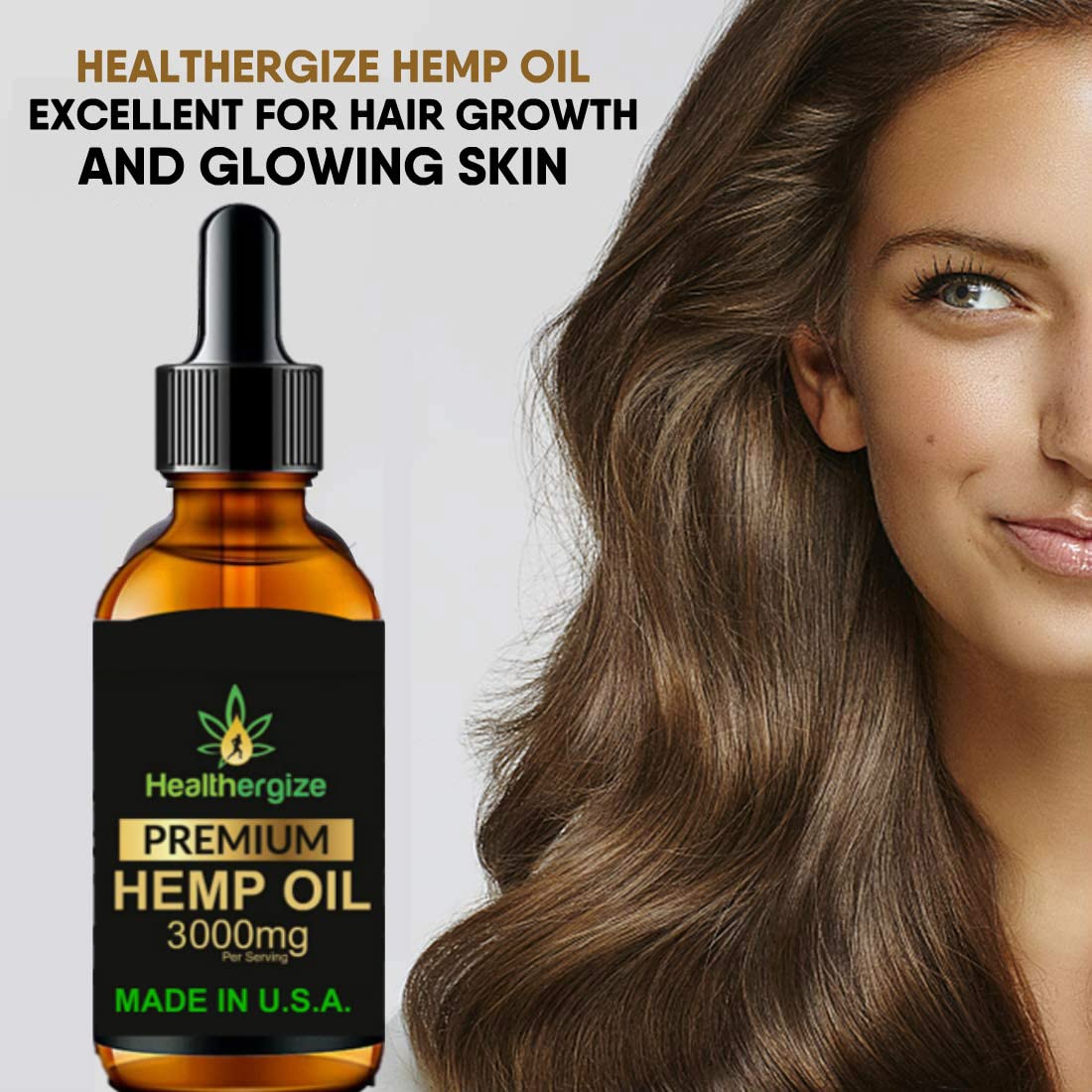 Healthergize Hemp Oil Premium, Non-GMO, Unrefined with Full Flavor and Natural Benefits, for Calm, Sleep, Discomfort - Product of The USA