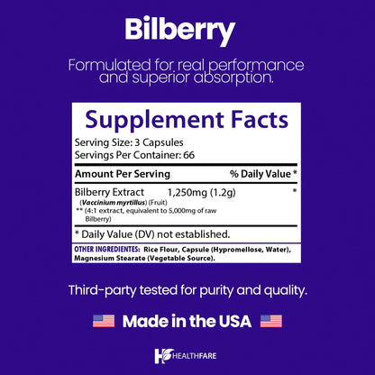 Healthfare Bilberry Eye Supplement - 5000mg Extract | Vision & Eye Health