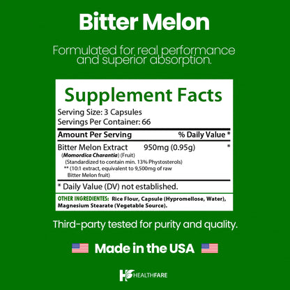 Healthfare Bitter Melon Extract 9500mg – 200 Vegan Capsules – Made in USA