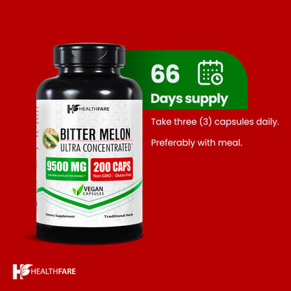 Healthfare Bitter Melon Extract 9500mg – 200 Vegan Capsules – Made in USA