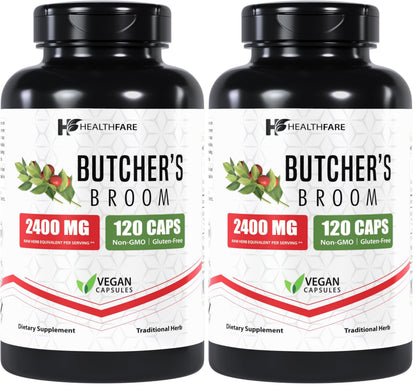 Healthfare Butcher’s Broom Capsules 2400mg – 120 Veg Capsules | Non-GMO, Gluten-Free (Pack of 2)