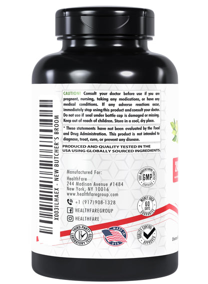 Healthfare Butcher’s Broom Capsules 2400mg – 120 Veg Capsules | Non-GMO, Gluten-Free (Pack of 2)