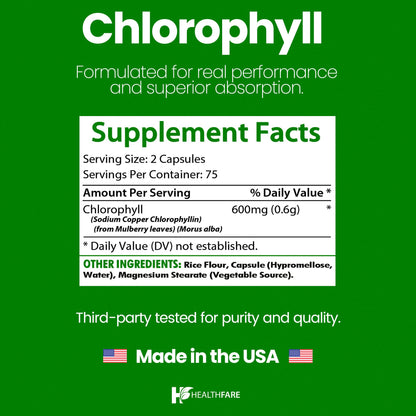 Healthfare Chlorophyll Capsules 600mg – Internal Deodorant & Odor Support