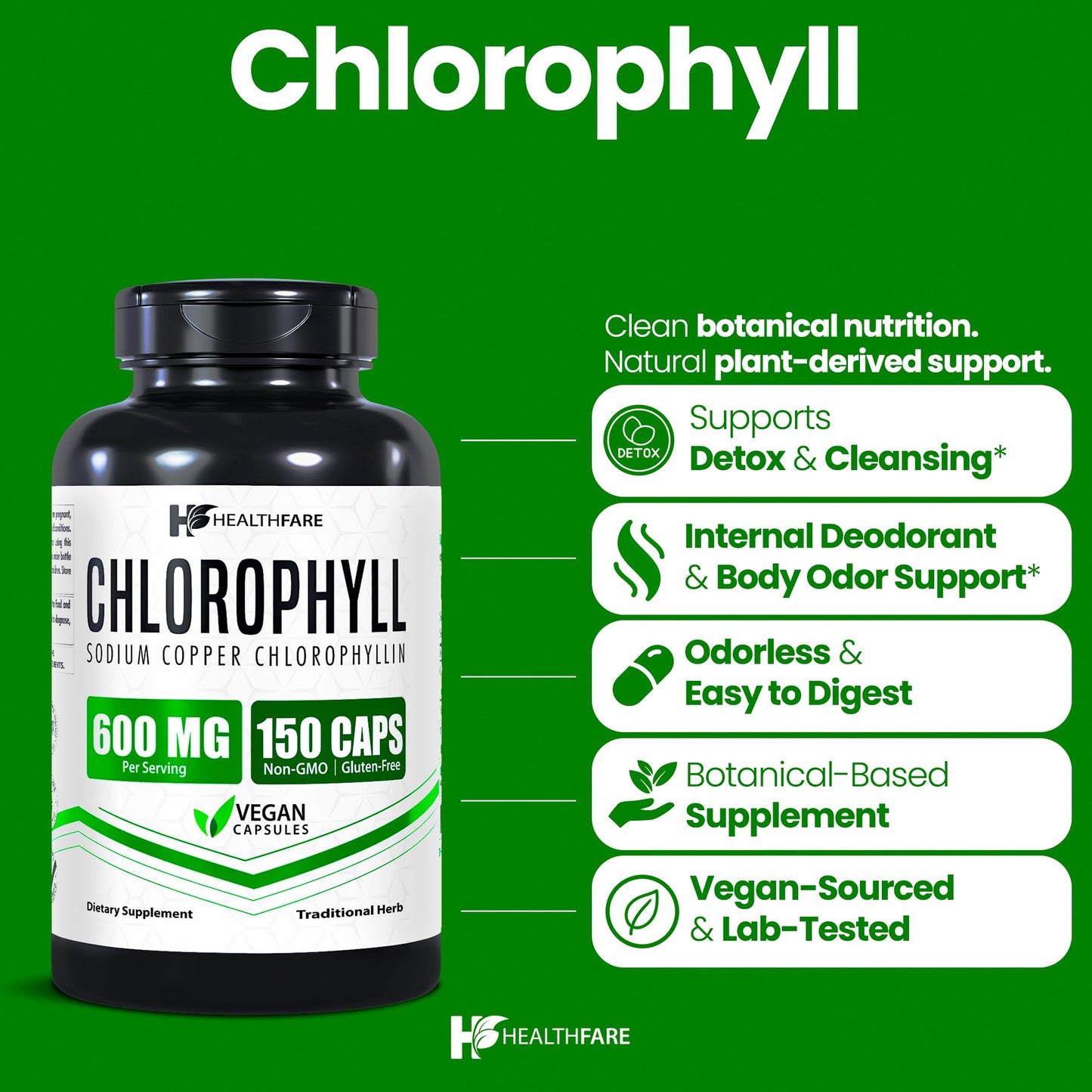 Healthfare Chlorophyll Capsules 600mg – Internal Deodorant & Odor Support