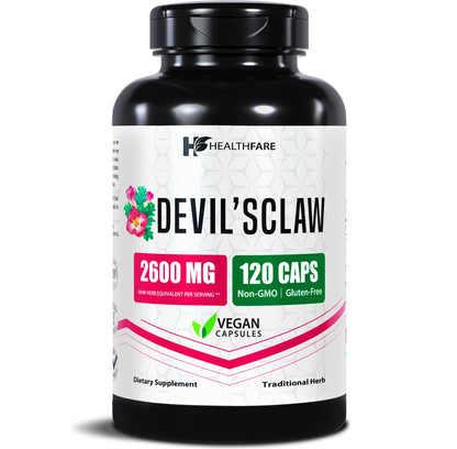 Healthfare Devils Claw Root 2600mg – 120 Vegan Capsules | Joint Support | Non-GMO, Gluten-Free | Made in USA