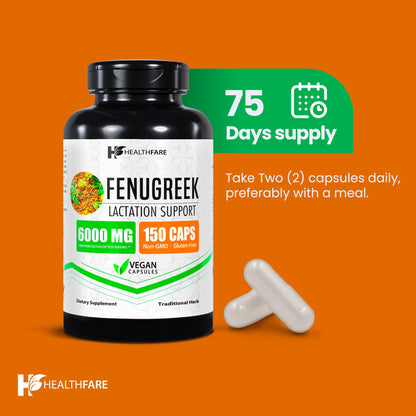 Healthfare Fenugreek Seed Extract 6000mg – 150 Vegan Capsules | Made in USA