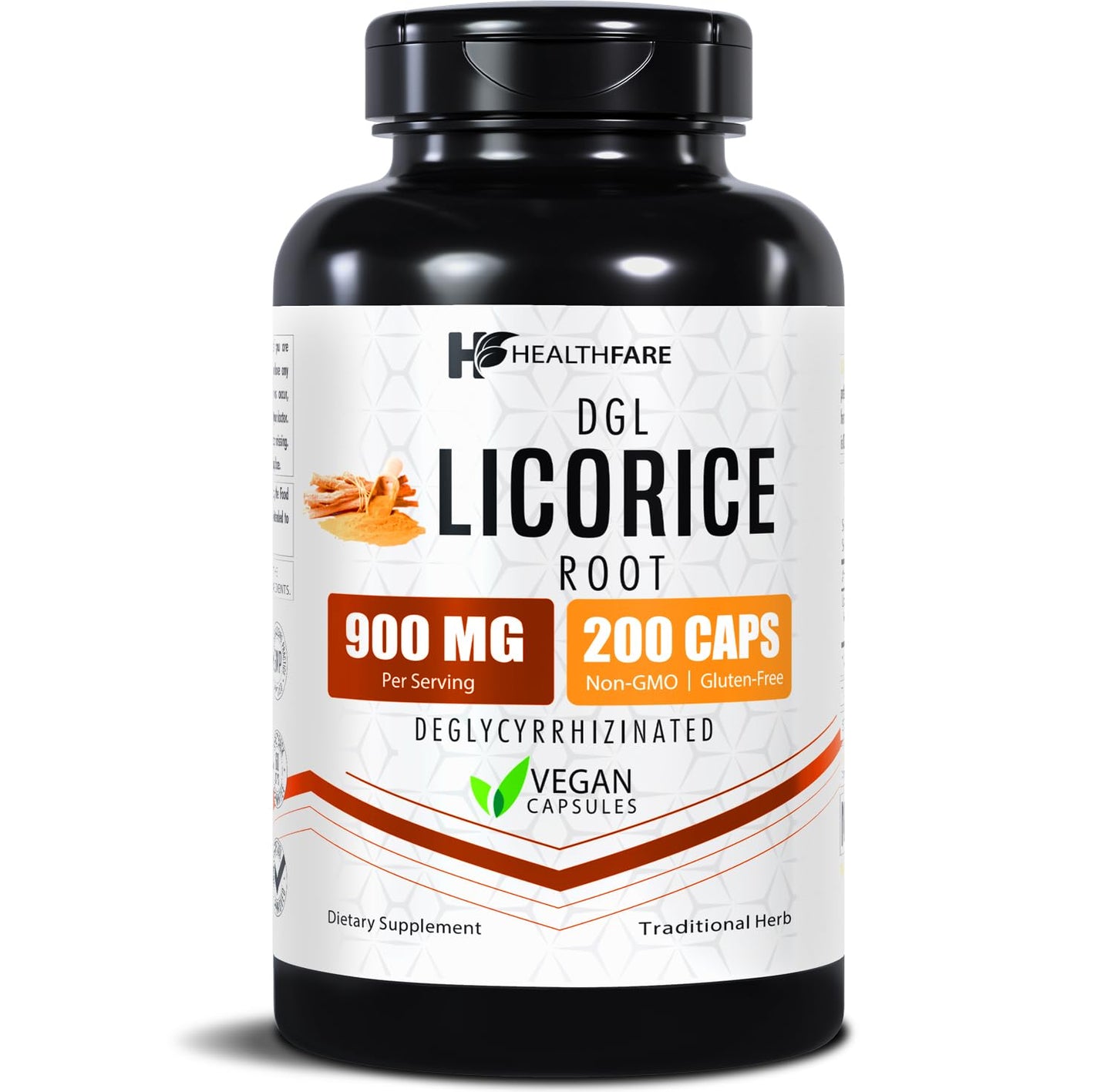 Healthfare Licorice Root Extract 900mg | DGL Supplement – 200 Vegan Capsules | Made in USA