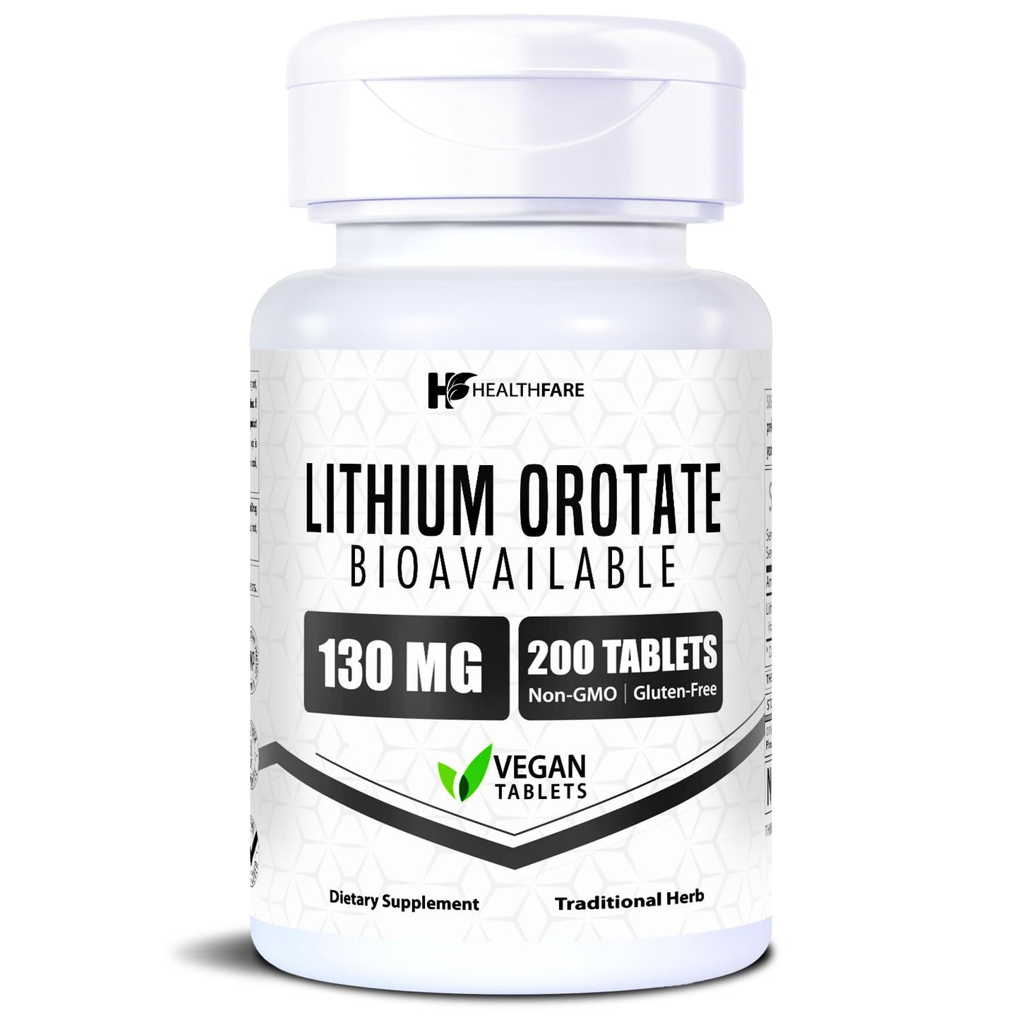 HealthFare Lithium Orotate 130mg | 200 Tablets | Made in USA