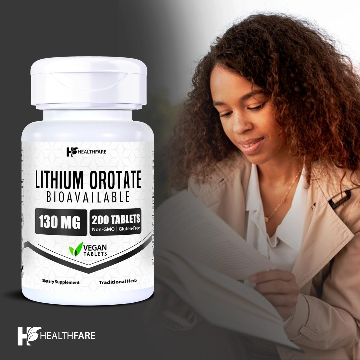 HealthFare Lithium Orotate 130mg | 200 Tablets | Made in USA