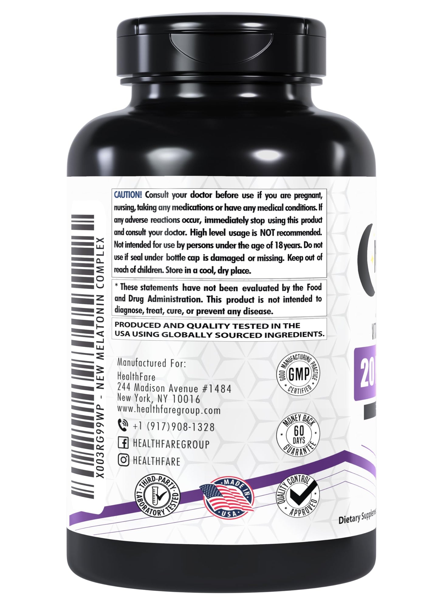 Healthfare Melatonin 20mg | 150 Veg Capsules | Complex with L-Theanine | Valerian Root & Vitamin B6 | Vegetarian Formula | Non-GMO | Gluten-Free | Made in The USA (Pack of 2)