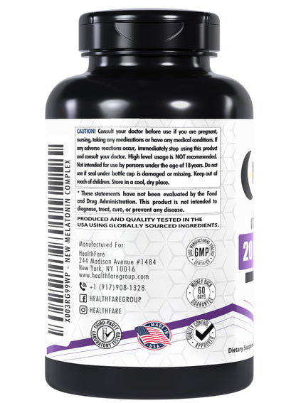 Healthfare Melatonin 20mg | 150 Veg Capsules | Complex with L-Theanine | Valerian Root & Vitamin B6 | Vegetarian Formula | Non-GMO | Gluten-Free | Made in The USA (Pack of 2)