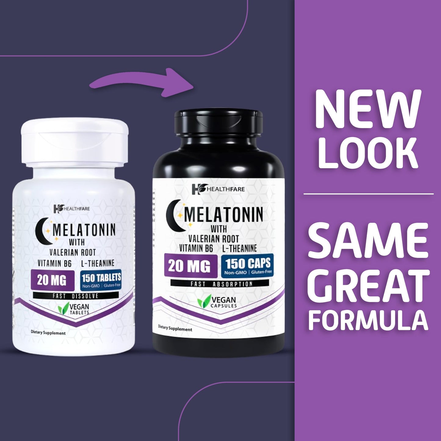 Healthfare Melatonin 20mg | 150 Veg Capsules | Complex with L-Theanine | Valerian Root & Vitamin B6 | Vegetarian Formula | Non-GMO | Gluten-Free | Made in The USA (Pack of 2)