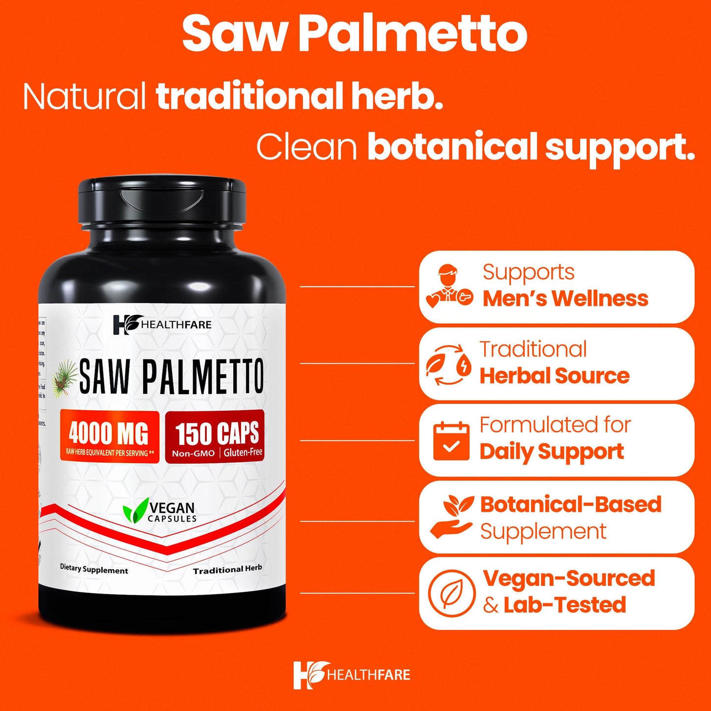 Healthfare Saw Palmetto Extract Capsules 4000mg | 150 Capsules | Hair Growth for Men & Women | Non-GMO & Gluten-Free | Made in USA (Pack of 2)