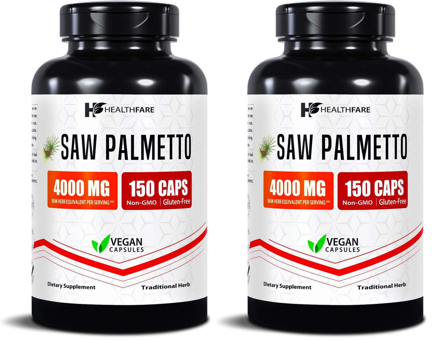 Healthfare Saw Palmetto Extract Capsules 4000mg | 150 Capsules | Hair Growth for Men & Women | Non-GMO & Gluten-Free | Made in USA (Pack of 2)
