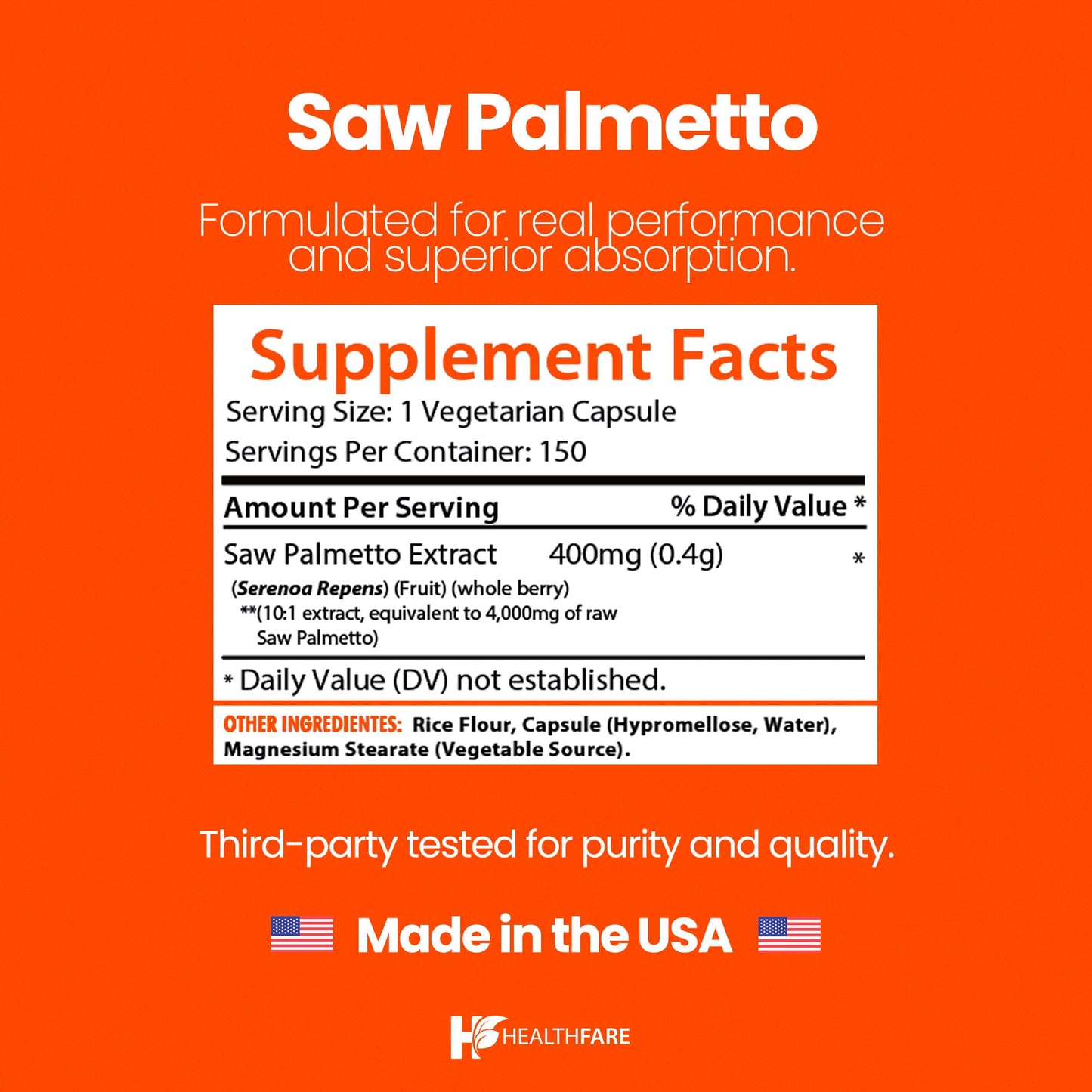 Healthfare Saw Palmetto Extract Capsules 4000mg | 150 Capsules | Hair Growth for Men & Women | Non-GMO & Gluten-Free | Made in USA (Pack of 2)