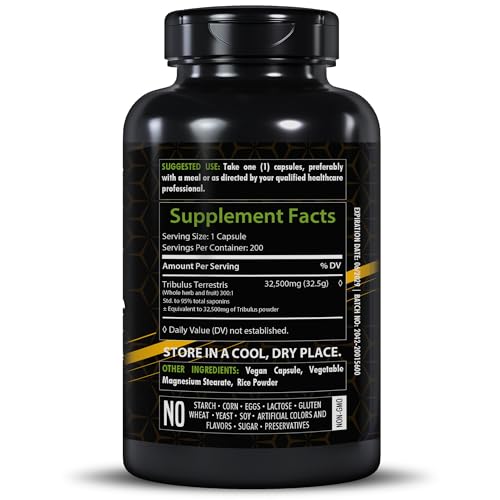 Healthfare Tribulus Terrestris for Men & Women | 32,500mg Ultra Potency Extract | 95% Saponins | 200 Capsules | Natural Strength, Energy & Stamina | Non-GMO, Gluten-Free, Made in USA (Pack of 2)