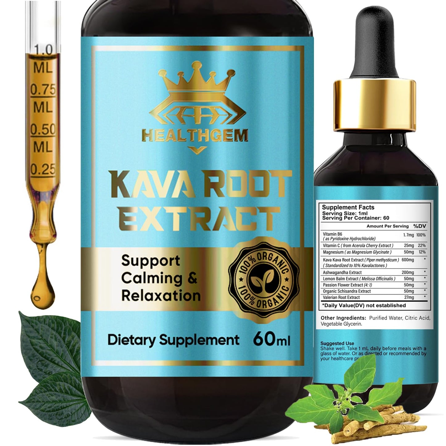 HEALTHGEM Kava Kava Drops - High Potency Kava Root Extract for Relaxation & Wellness