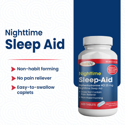 HealthLFE HealthPharma Nighttime Sleep-Aid 25 mg Diphenhydramine HCl Caplets - 600 Count