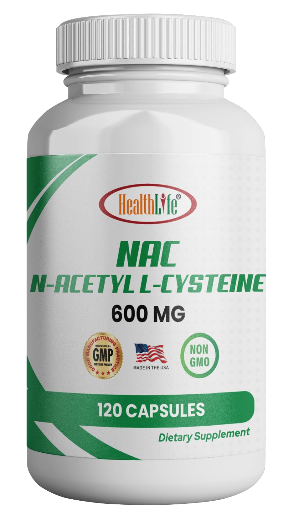 HealthLife NAC 600mg, 120 Capsules – Non-GMO, Gluten Free, 120 Servings