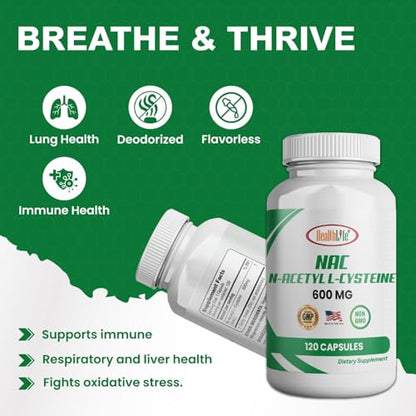 HealthLife NAC 600mg, 120 Capsules – Non-GMO, Gluten Free, 120 Servings