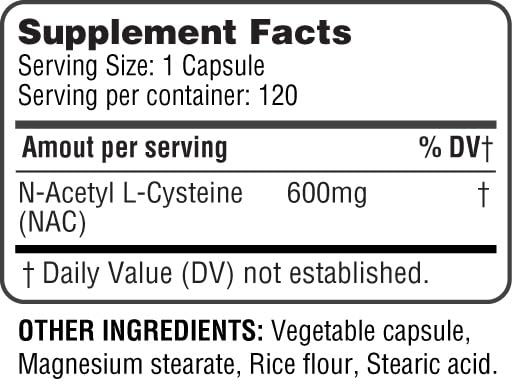 HealthLife NAC 600mg, 120 Capsules – Non-GMO, Gluten Free, 120 Servings